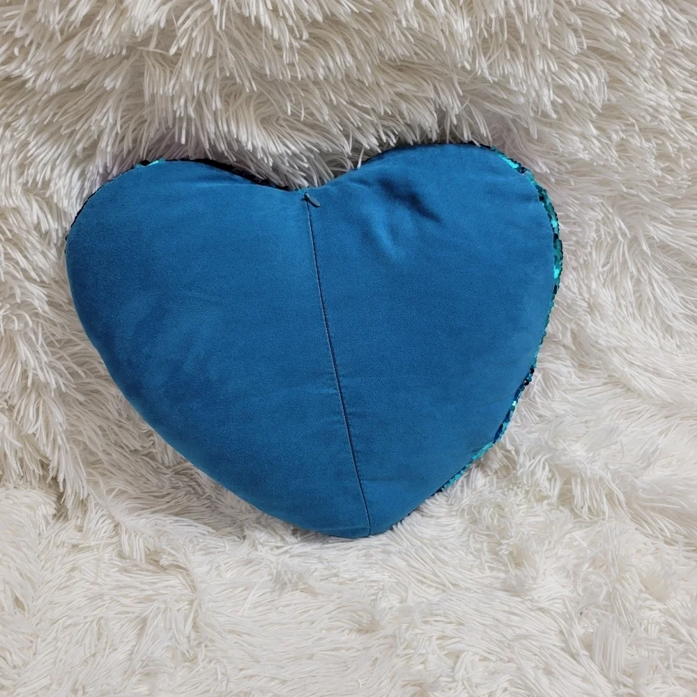 Flip Sequins Heart shaped Girl Mermaid Teal & Purple decorative pillow